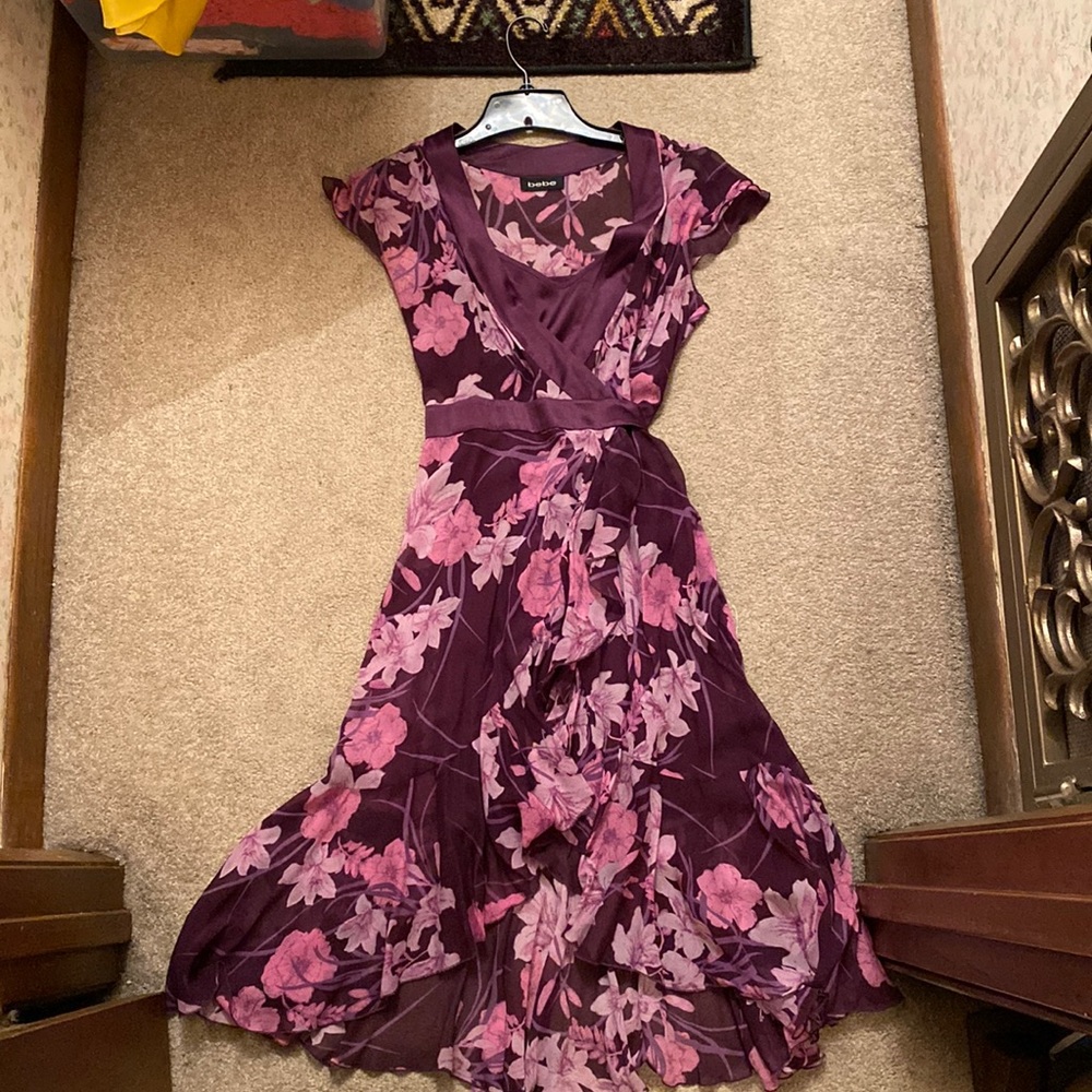 bebe Purple and Pink Asymmetrical Dress